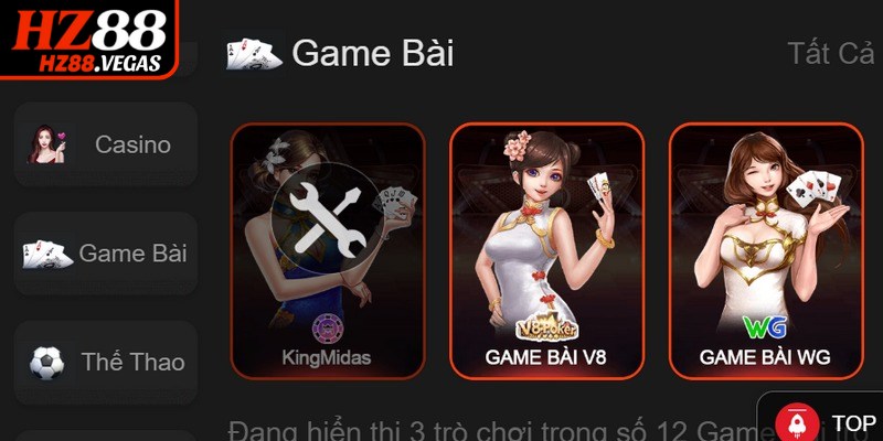 Sảnh game bài HZ88 được thiết kế tối ưu, trực quan và dễ sử dụng