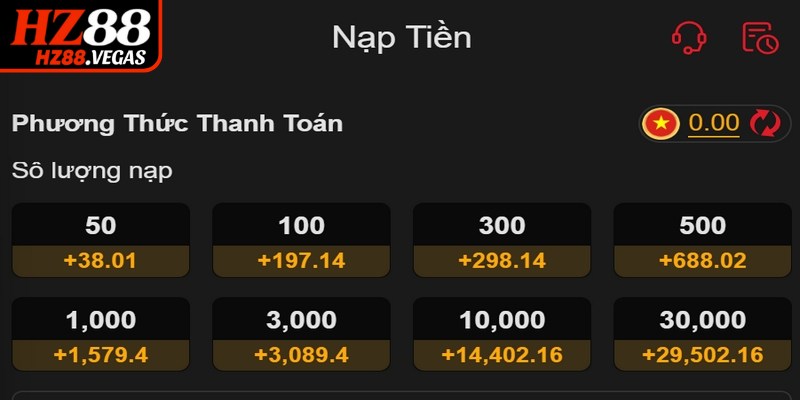 Đa dạng phương thức nạp tiền HZ88 linh hoạt