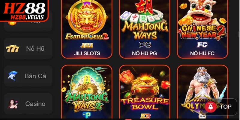 Sảnh nổ hũ HZ88 được thiết kế hiện đại, dễ sử dụng